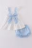 Blue bow classic lattice charm bloomer set