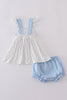 Blue bow classic lattice charm bloomer set