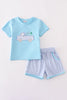 Blue truck fishing applique shorts set