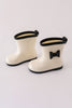 White & black bow rain boots