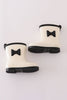 White & black bow rain boots