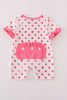 Pink character applique dot romper