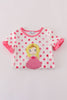 Pink character applique dot romper