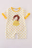 Yellow character applique dot romper