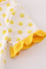 Yellow character applique dot romper