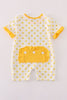 Yellow character applique dot romper