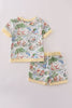 Yellow character print shorts set