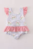 Floral stripe ruffle swimsuit UPF50+