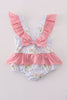 Floral stripe ruffle swimsuit UPF50+