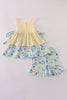 Yellow floral character applique shorts set