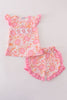 Pink Floral Ruffle Shorts Set