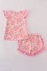 Pink Floral Ruffle Shorts Set