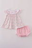 Pink Bow Embroidered Bow Bloomer Set