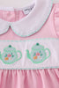 Pink teapot embroidery puff sleeve bloomer set