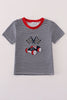 Navy stripe racing car embroidery top