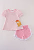 Pink stripe buffalo applique ruffle shorts set