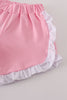 Pink stripe buffalo applique ruffle shorts set