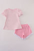 Pink stripe buffalo applique ruffle shorts set