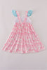 Pink strawberry milk cow embroidery ruffle dress