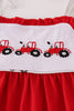 Red tractor embroidery ruffle shorts set