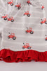 Red tractor embroidery ruffle shorts set