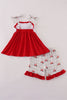 Red tractor embroidery ruffle shorts set
