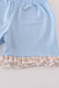Beige puppy embroidery gingham ruffle shorts set