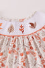 Fall leaves embroidery smocked ruffle dress
