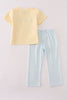 Yellow puppy embroidery gingham pants set