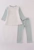 Sage stripe football french knot pants set