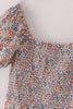 Fall floral print smocked mom dress