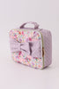 Purple floral print canvas bow lunch bag