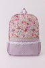 Purple floral print canvas ruffle backpack