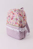 Purple floral print canvas ruffle backpack