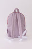 Purple floral print canvas ruffle backpack