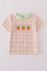 Orange pumpkin embroidery plaid top