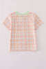 Orange pumpkin embroidery plaid top