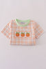 Orange pumpkin embroidery plaid top
