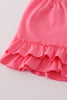 Pink bow tie embroidery ruffle shorts set