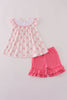 Pink bow tie embroidery ruffle shorts set