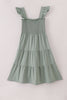 Sage smocked tiered mom dress