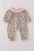 Floral embroidery smocked romper
