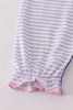 Purple puppy french knot stripe romper
