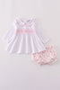 Pink bow smocked bloomer set