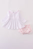 Pink bow smocked bloomer set