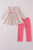 Pink rose hand smocked pants set