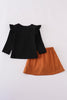 Black pearl bow corduroy skorts set