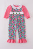 Blue christmas tree smocked ruffle jumpsuit set