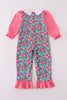 Blue christmas tree smocked ruffle jumpsuit set