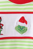Green christmas grinch embroidery boy romper